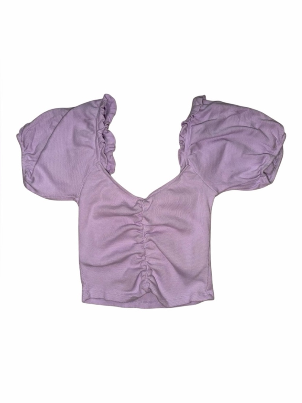 Forever 21 Women's Small Purple Pouf Sleeve Cropped Top